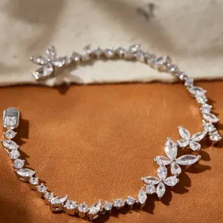 Floral Motif Marquise-Cut Stone Bracelet