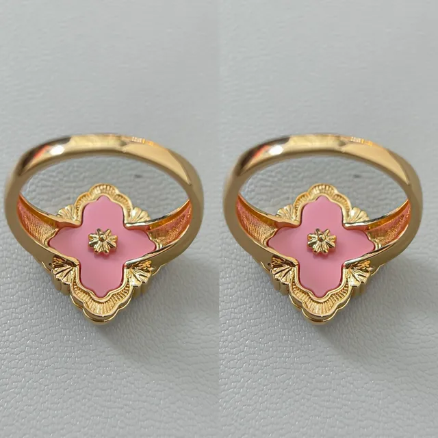 Floral Quatrefoil Enamel and Pave Crystal Rings 4