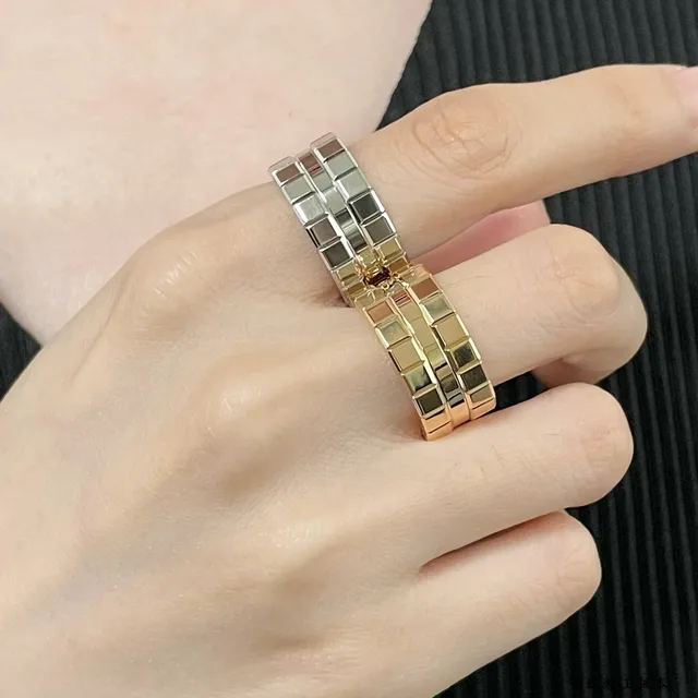 Gold and Silver Tone Block-Link Pavé Stone Rings 9