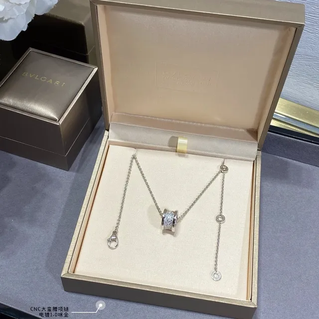Gold and Silver Tone Pavé Barrel Pendant Necklaces 4