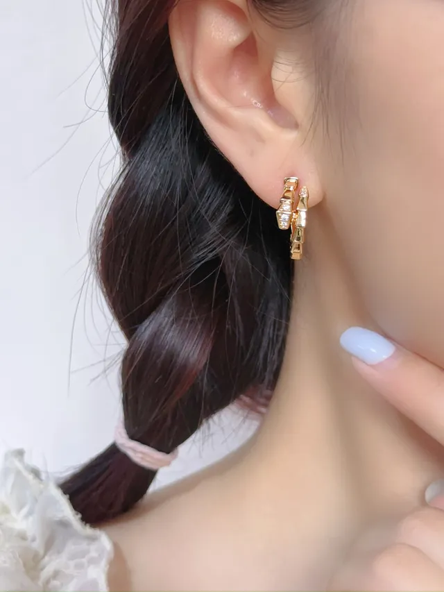 Gold and Silver Tone Segmented Pavé Hoop Earrings 7