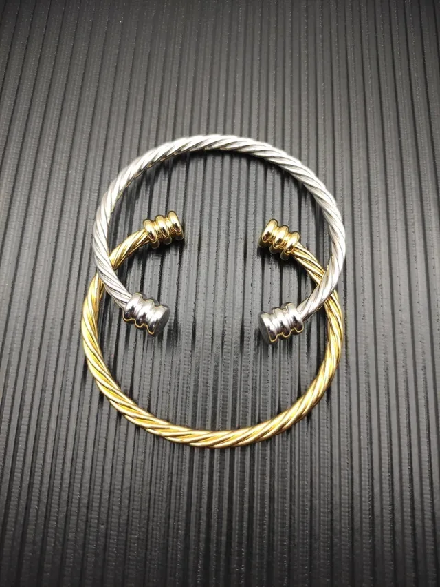 Gold and Silver Twisted Cable Cuff Bracelets 6