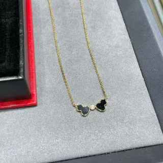 Collier Chaîne Or Noir Émaillée avec Pendentif Double Cœur