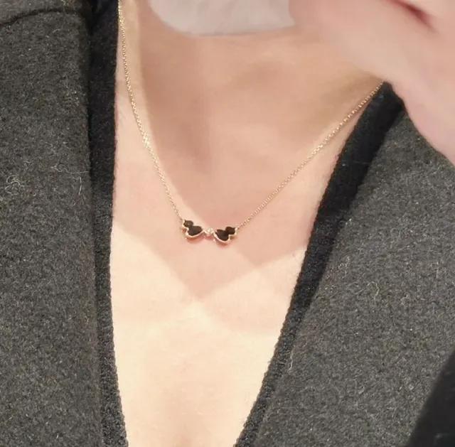 Gold Black Chain Enamel Double-Heart Pendant Necklace 8