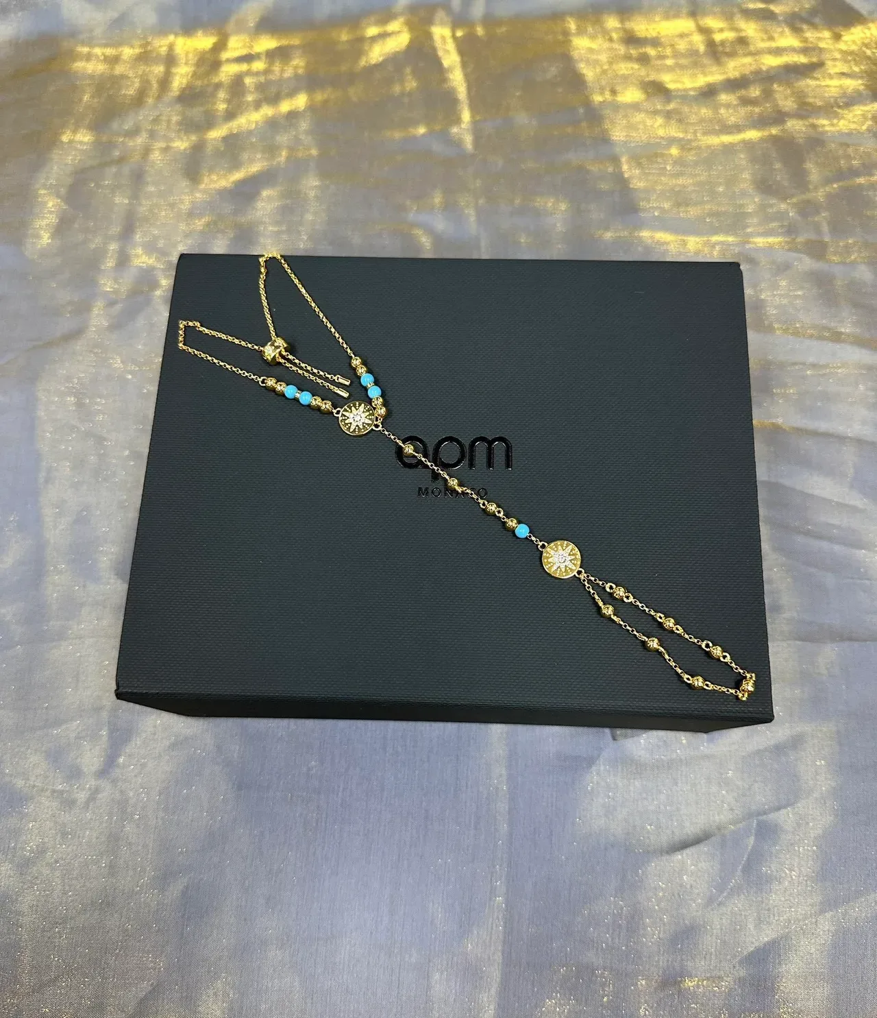 Gold Blue Chain Turquoise Bead Accents Necklace 5