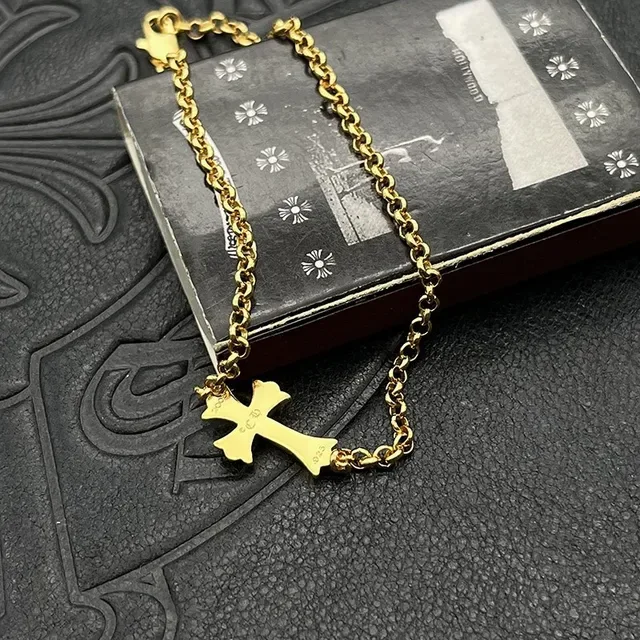 Gold Chain Link Cross Pendant Bracelet 4