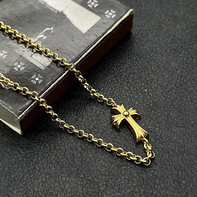 Gold Chain Link Cross Pendant Bracelet 6