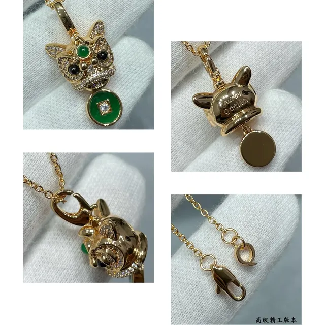 Gold Green Chain Lion-Head Pendant Necklace 5
