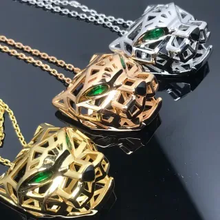 Collier Or Vert Géométrique Ajouré Motif Tête d'Animal