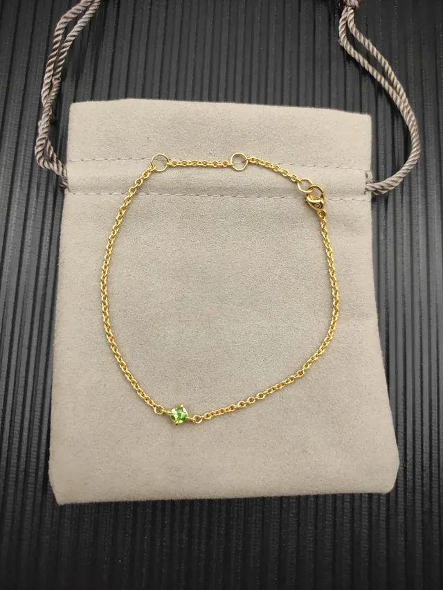 Pulseira Corrente de Cordoa Dourada Verde Pedra Facetada Simples 10