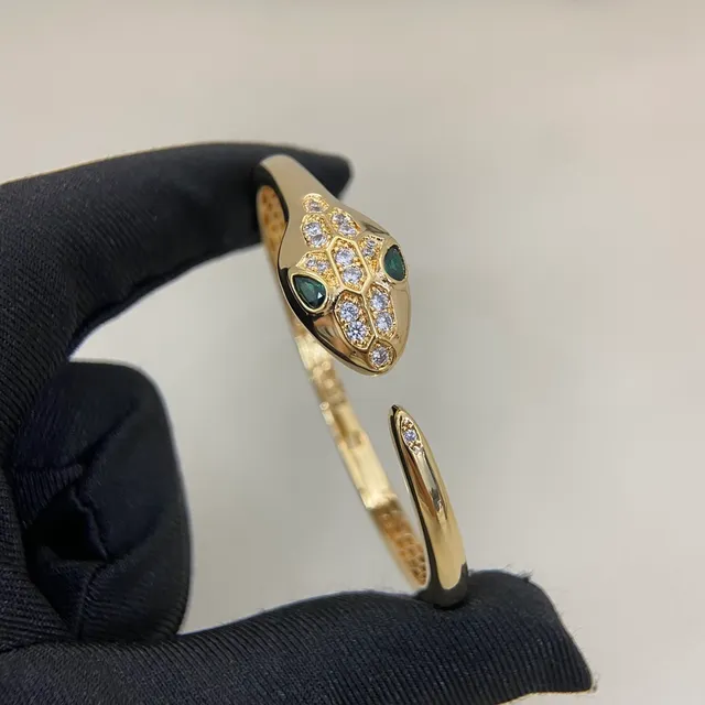 Gold Green Snake-Head Motif Pavé-Set Stones Ring 6