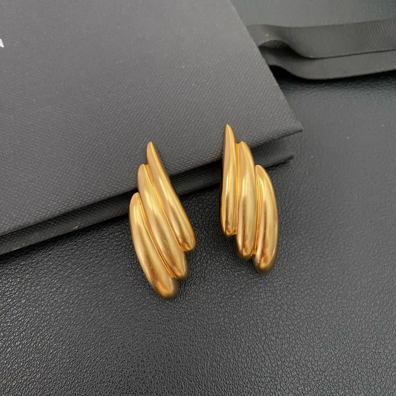 Gold Layered Elongated Teardrop Sculptural Earrings 5
