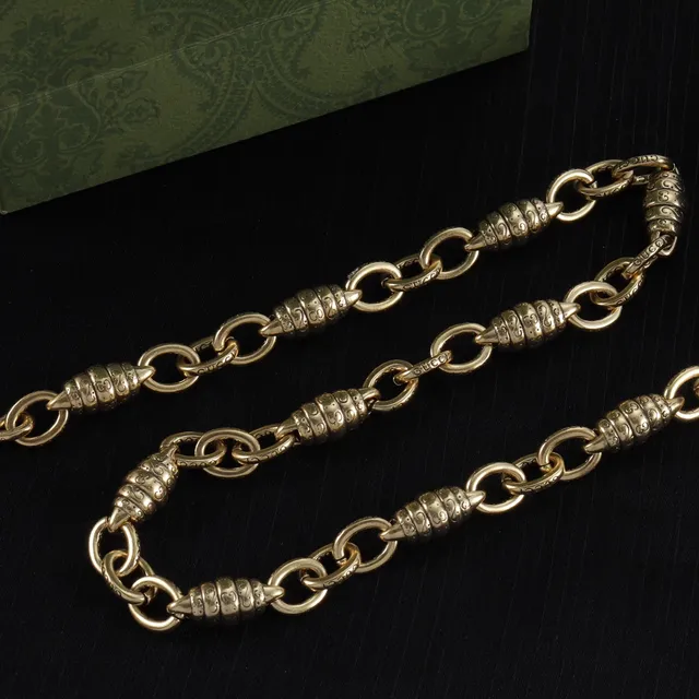 Gold Metal Ornate Barrel Links Necklace 3