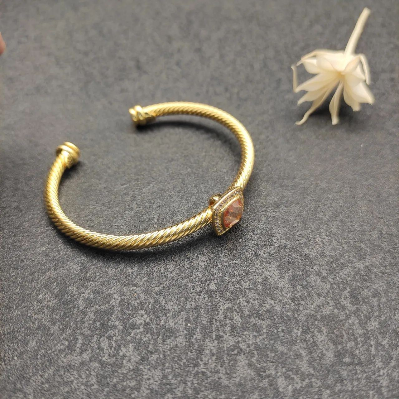 Gold Orange Twisted Rope Cable Band Open Cuff Bracelet 9