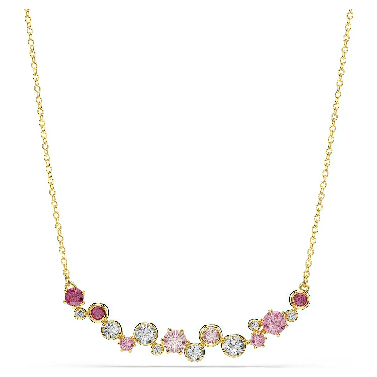 Gold Pink Multi-Stone Cascade Round Bezel-Set Gems Earrings 16