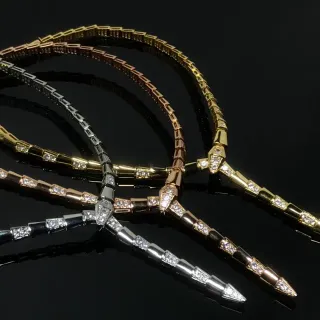 Collier Chaîne Articulée Segmentée Or Argent Pavé-Set Stones