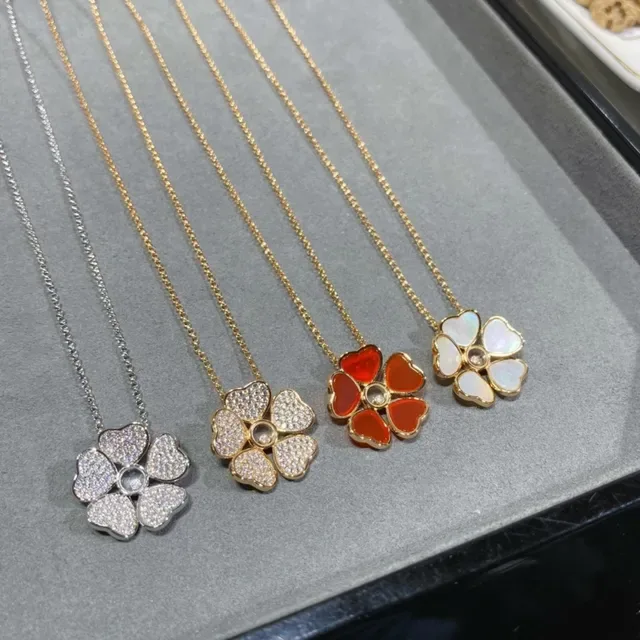Gold Silver Chains Enamel Floral And Heart Pendants Necklace 5
