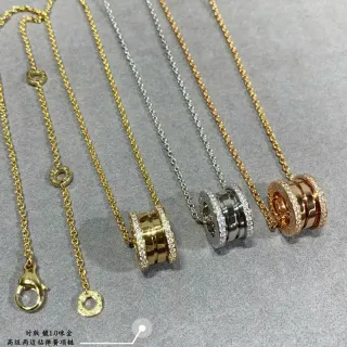 Gold Silver Cylindrical Barrel Pendant Pavé-Set Diamonds On Edges Necklace