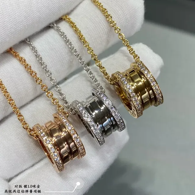 Gold Silver Cylindrical Barrel Pendant Pavé-Set Diamonds On Edges Necklace 5