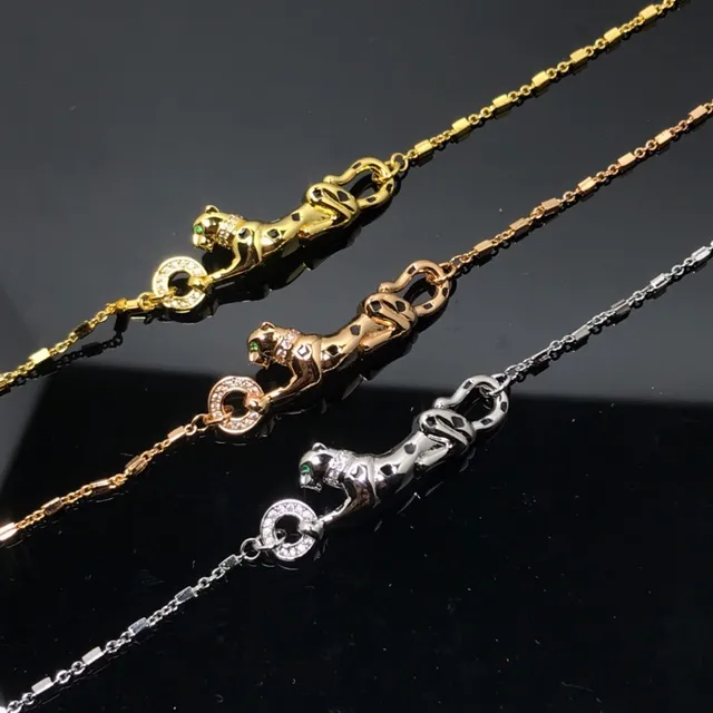 قلادة كولار ذهبية فضية على شكل فهد حجر Pavé-Set 6