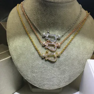 Gold Silver Pave-Set Crystal U-Shaped Pendant Necklace