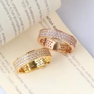Gold Silver Pavé-Set Double-Row Ring