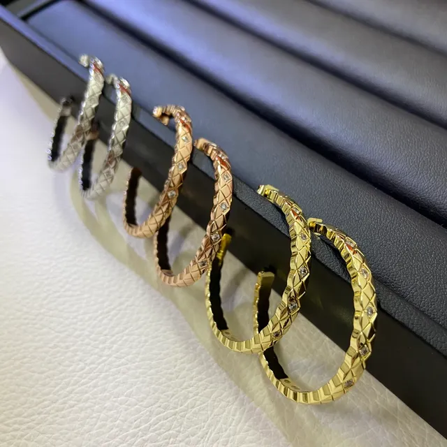 Gold Silver Quilted Diamond-Pattern Band Pavé-Set Stones Earrings 2