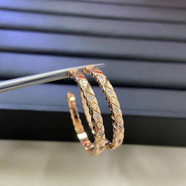 Gold Silver Quilted Diamond-Pattern Band Pavé-Set Stones Earrings 6