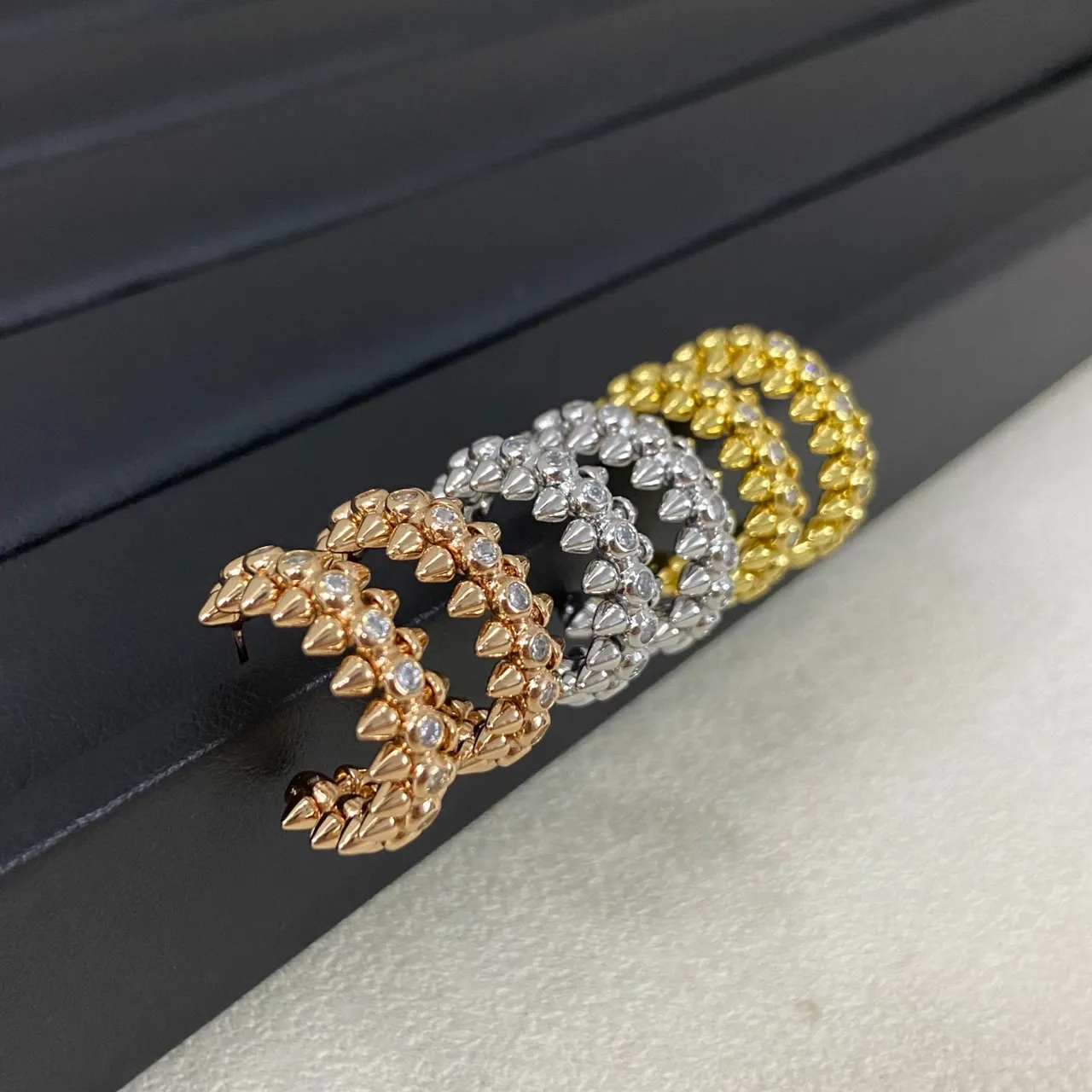 Gold Silver Spiked Pave-Set Ring 2