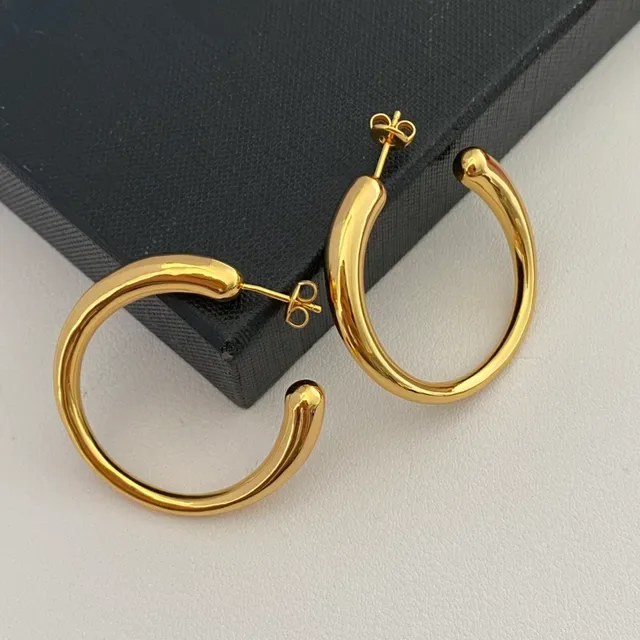 Gold Thick Tubular Hoop Earrings 8