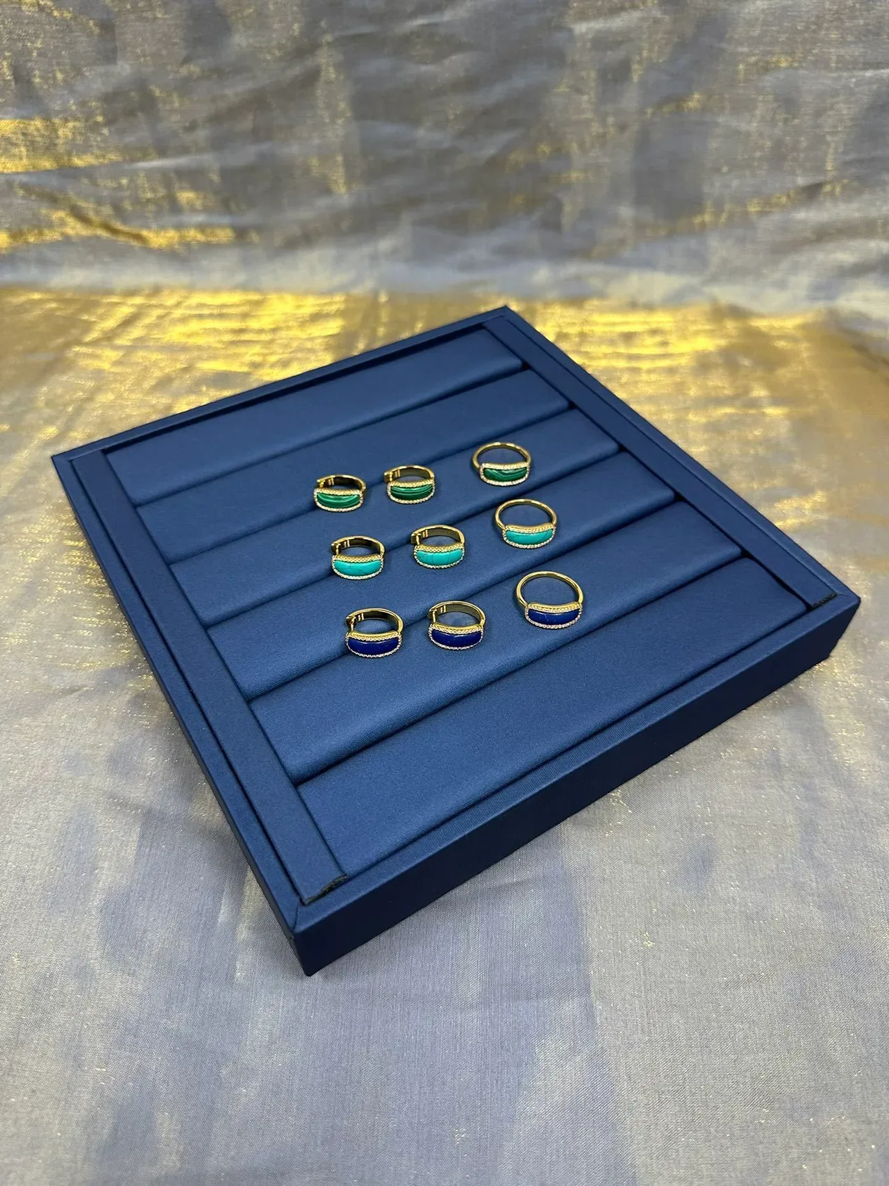 Gold-Tone Blue Enamel Pavé Hoop Earrings 8