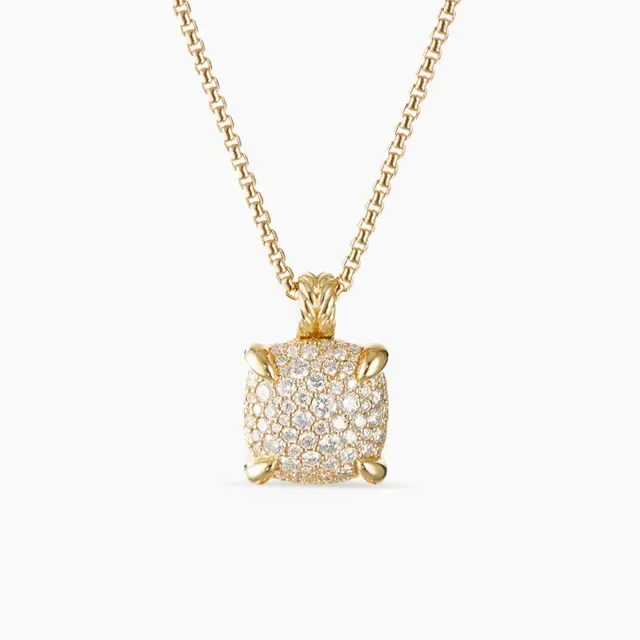 Gold-Tone Cushion Pave Pendant Necklace 9