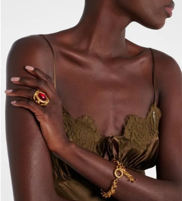 Gold-Tone Dual Red Cabochon Wrap Ring 3