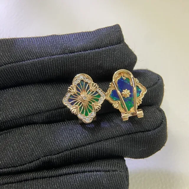 Gold-Tone Floral Filigree Enamel and Crystal Clip-On Earrings 3