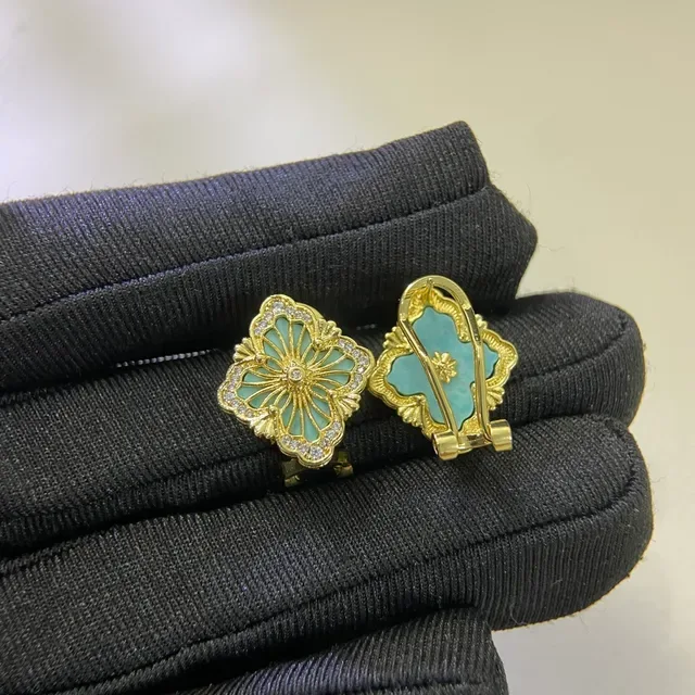 Gold-Tone Floral Filigree Enamel and Crystal Clip-On Earrings 5