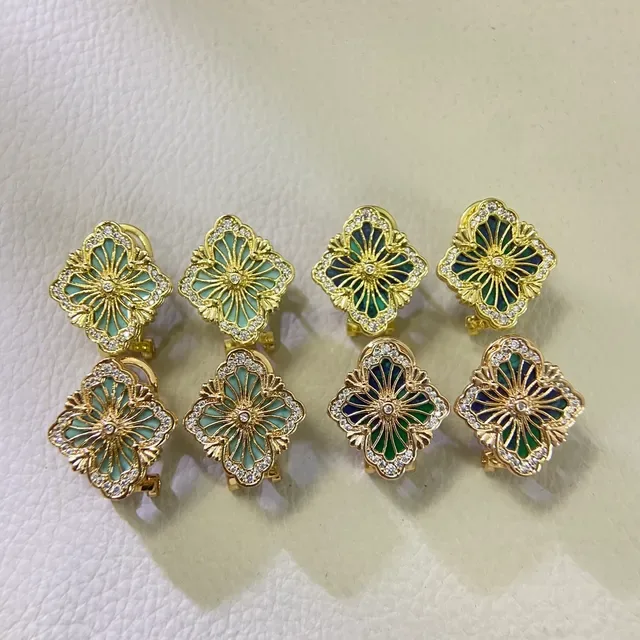 Gold-Tone Floral Filigree Enamel and Crystal Clip-On Earrings 6