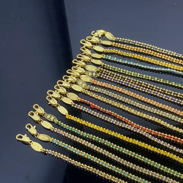 Gold-Tone Multicolor Micro-Pave Stone Chain Necklaces 2