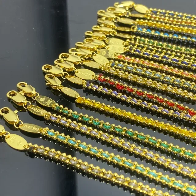 Gold-Tone Multicolor Micro-Pave Stone Chain Necklaces 4