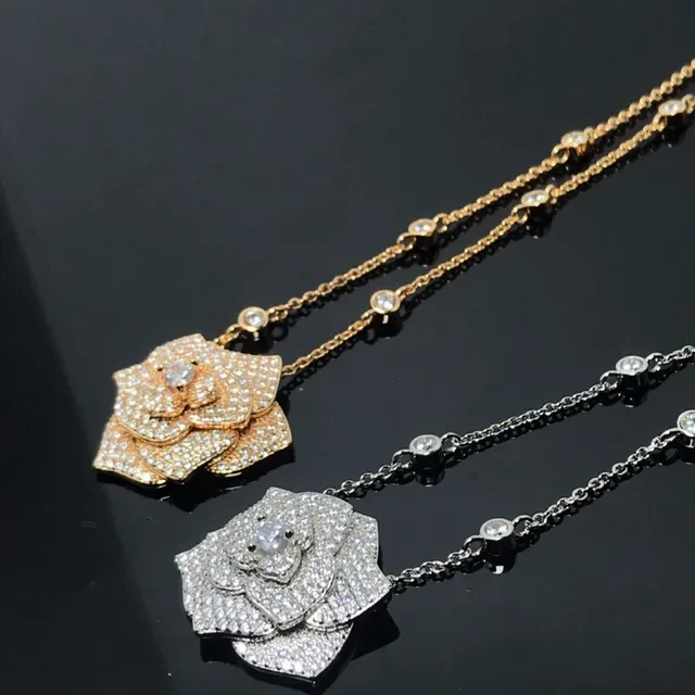 Gold-Tone Pavé Floral Crystal Pendant Necklace 2