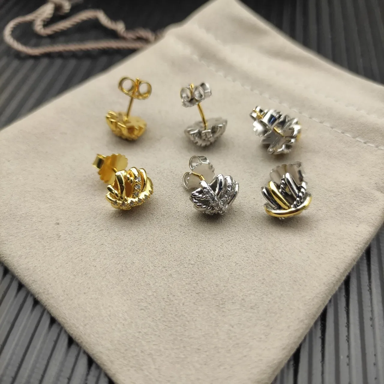 Gold-Tone Twisted Cross Pavé Stud Earrings 2