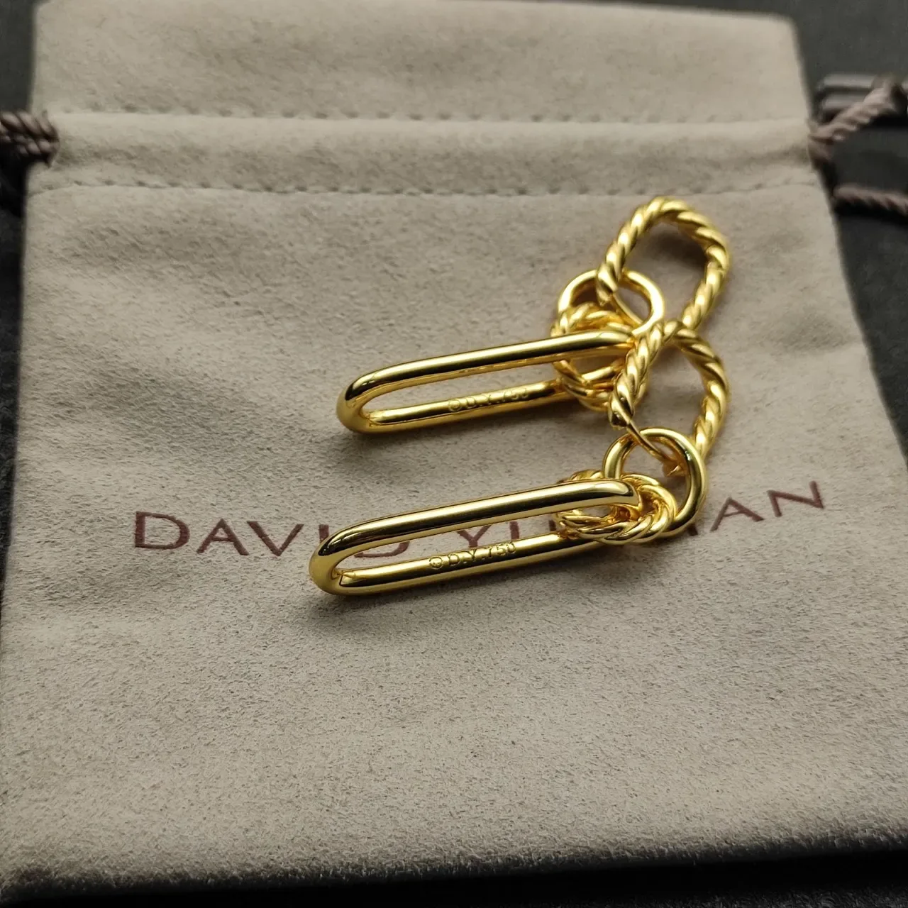Gold-Tone Twisted Rope Link Dangling Oval Hoop Earrings 5