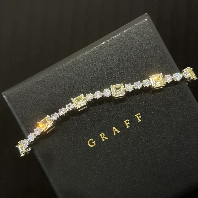 Graff Silver Yellow Tennis-Style Alternating Square And Round Stones Bracelet 2