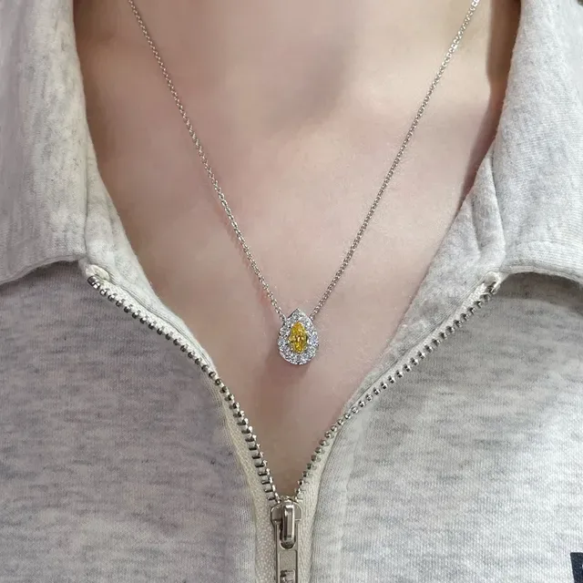 GRAFF Yellow Silver Teardrop Halo Pendant Pear-Cut Center Stone Necklace 9