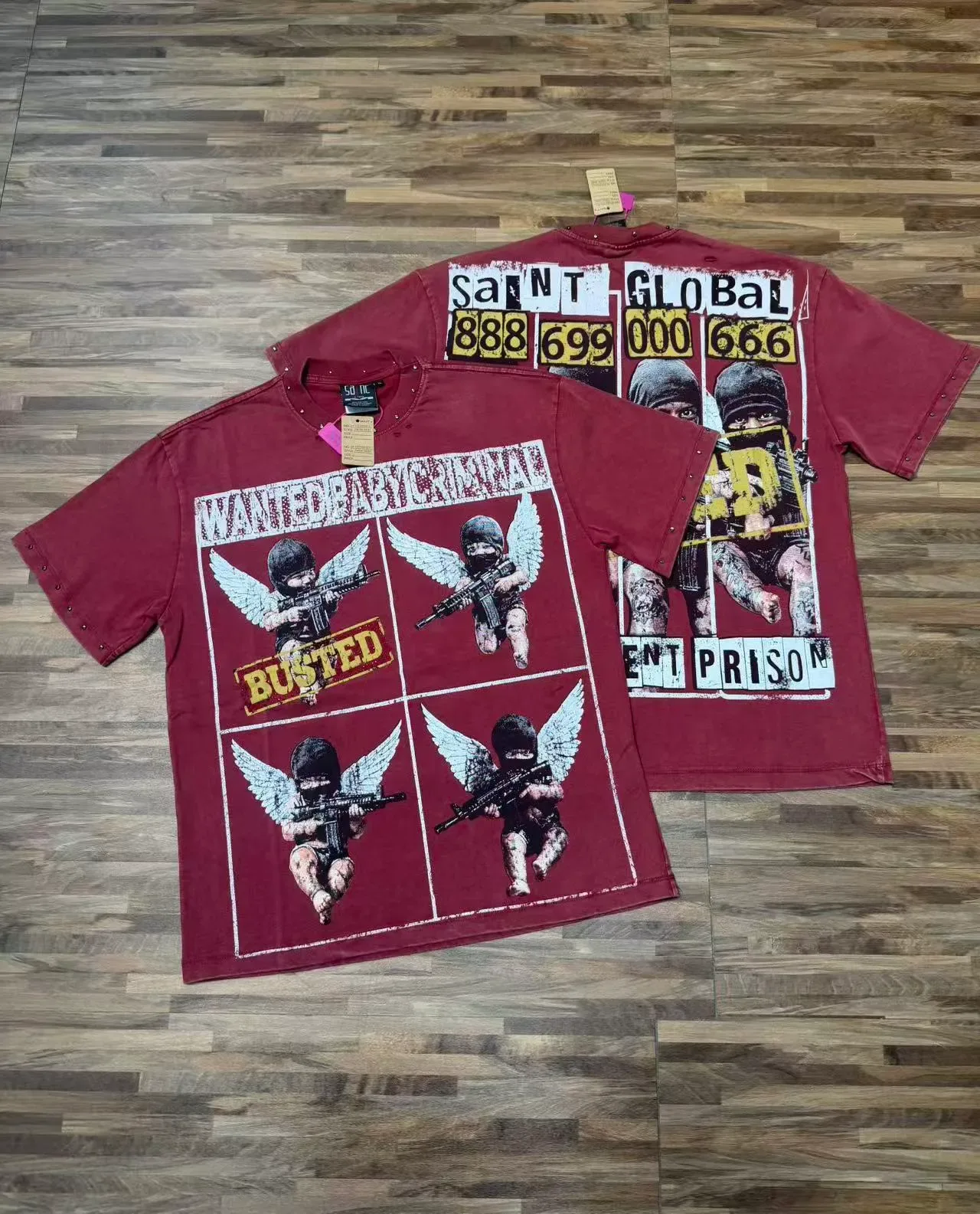 Graphic Print Studded Shoulder Oversized T-Shirt 5