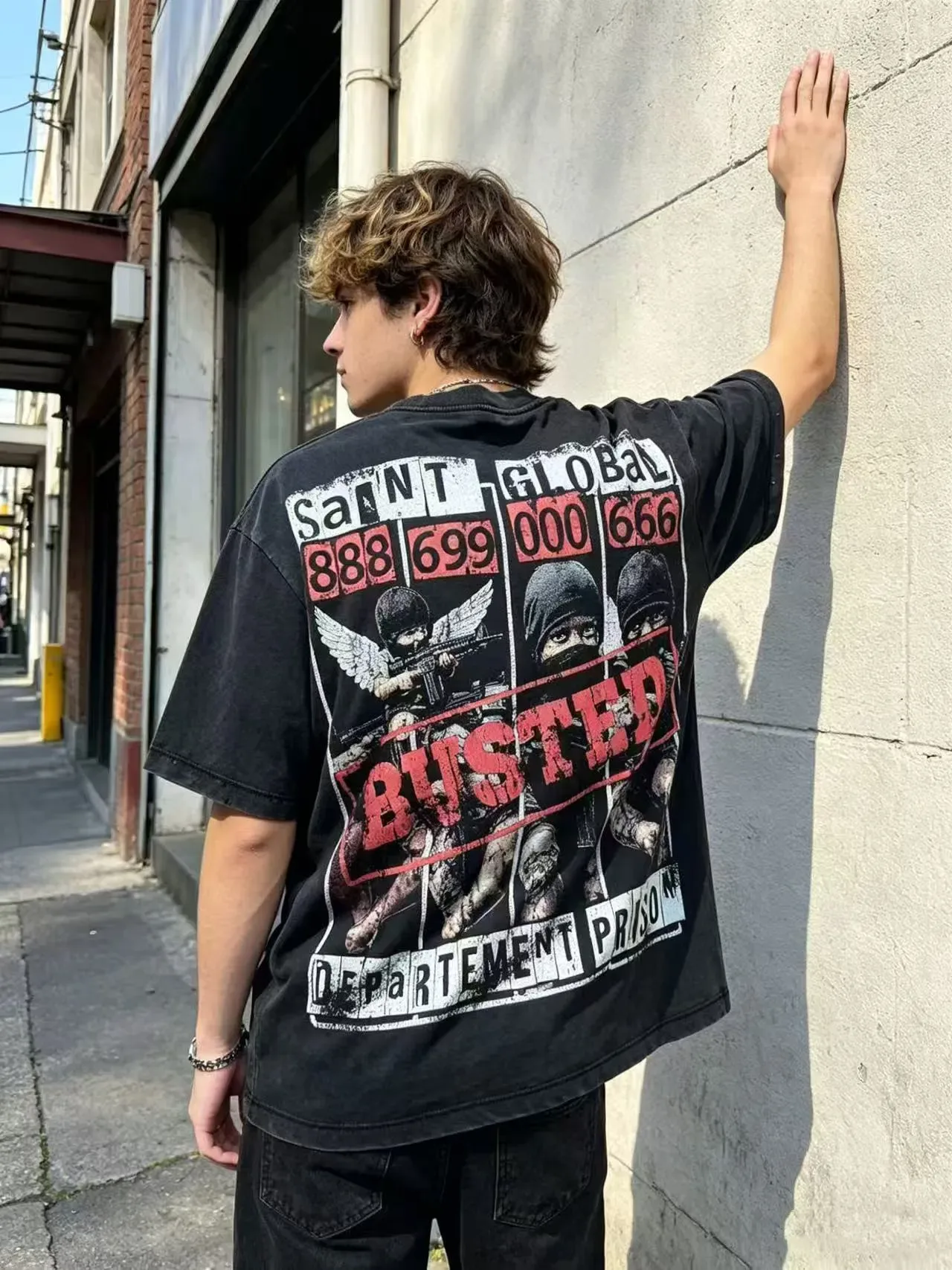 Graphic Print Studded Shoulder Oversized T-Shirt 12