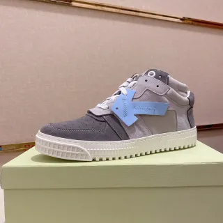 Gray and Blue High-Top Mixed-Material Sneaker