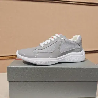 Gray and White Mixed-Material Glossy Toe Cap Lifestyle Sneaker