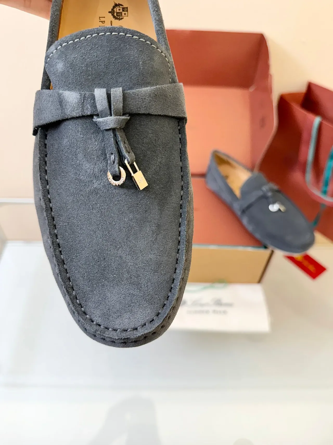 Gray Beige Suede Upper Tassel Strap Loafer 3