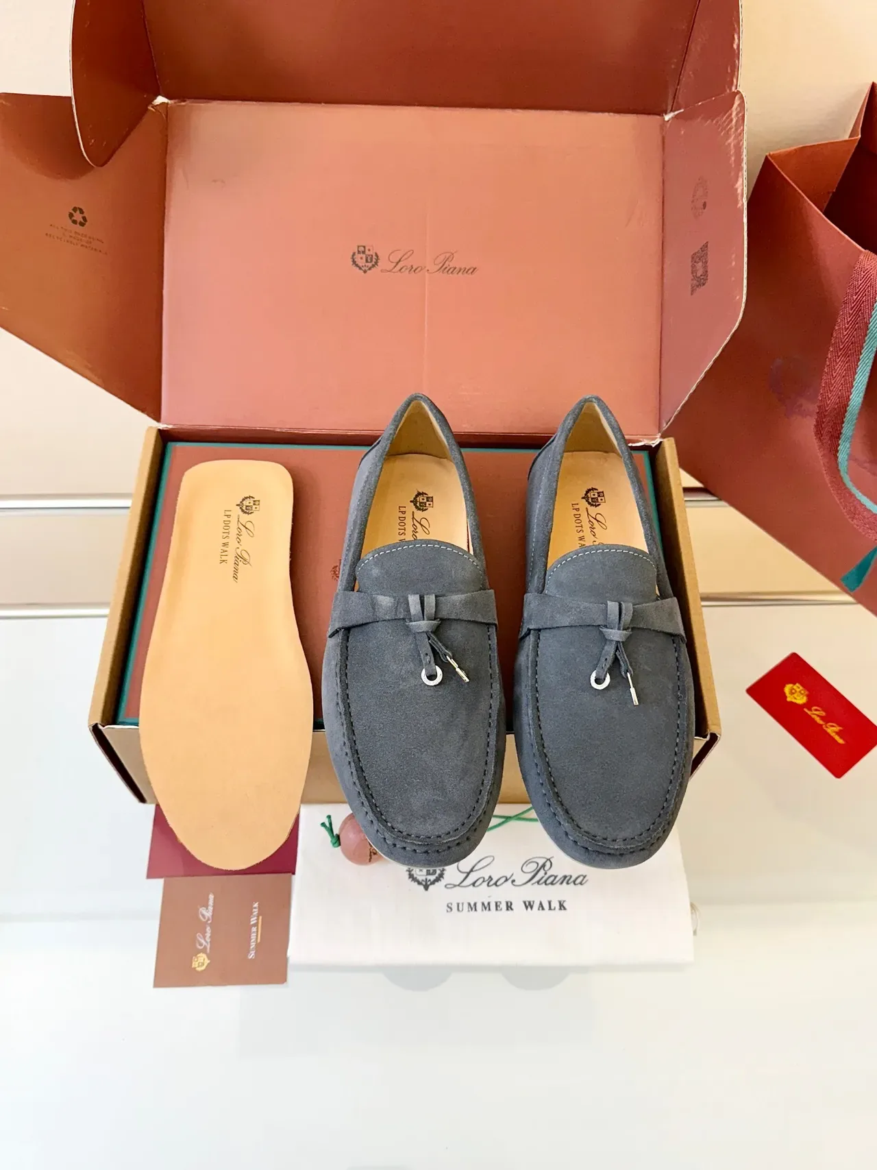 Gray Beige Suede Upper Tassel Strap Loafer 6