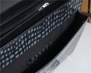 Gray Black Crocodile-Embossed Leather Structured Rectangular Silhouette Handbag 3